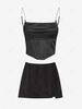Sheeny Rhinestone Corset Top and Slit Skirt Set Black