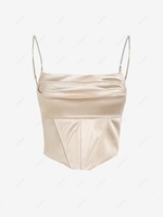 Sheeny Rhinestone Strap Draped Corset Top Xl Light yellow
