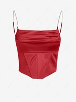 Sheeny Rhinestone Strap Draped Corset Top Xl Red