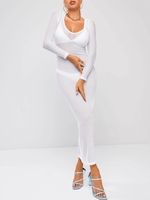 Sheer Breezy Texture Long Sleeve Slinky Dress M White
