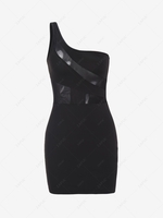 Sheer Mesh Panel One Shoulder Tank Mini Dress M Black