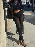 Sheer Mesh Panel Tank Top and Leggings Set S Black