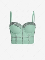 Sheer Mesh Rhinestones Cupped Underwire Cami Top L Light green