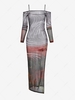 Sheer Mesh Side Slit Maxi Dress M Multi a