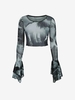 Sheer Mesh Tie Dye Flare Sleeve Cropped Tee S Black