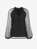 Sheer Sleeve Chiffon Solid Blouse M Black