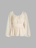 Sheer Sleeve Leopard Jacquard Peplum Blouse M Light coffee