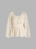 Sheer Sleeve Leopard Jacquard Peplum Blouse S Light coffee