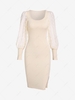Sheer Swiss Dot Jacquard Sleeve Slit Slinky Dress L Light coffee