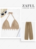 Shell Bikini Top With Beach Openwork Pants Crochet Two Piece Set Light coffee