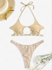 Shell Embellished Cut Out Leopard Animal Print Thong Bikini Swimwear Light coffee