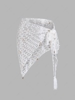 Shell Embellished Openwork Crochet Mini Wrap Skirt White