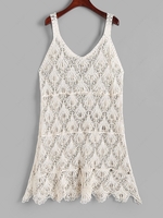 Shell Shaped Crochet Longline Cover Up S Light coffee
