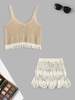 Shell Tassel Beach Tank Top and Scalloped Edge Crochet Skirt Light coffee