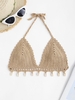 Shell Tassel Crochet Halter Bikini Top L Light coffee