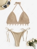 Shell Tassel Crochet Tie Metallic Bikini Swimwear Light coffee