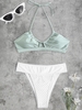 Shiny Fishnet Openwork High Leg Bikini Swimwear Light green