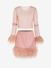 Shiny Fishnet Shaggy Faux Fur Trim Top and Skirt Set S Light pink