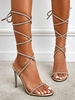 Shiny Glitter Sparkle Rhinestones Detail Ankle Wrap Heeled Party Sandals