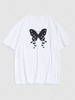 Short Sleeve Butterfly Print Y2K Aesthetic T-shirt L White