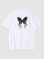 Short Sleeve Butterfly Print Y2K Aesthetic T-shirt S White
