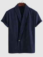 Short Sleeve Button Casual Kimono Shirt Xxl Deep blue