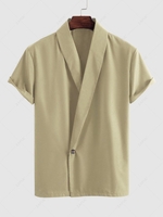 Short Sleeve Button Casual Kimono Shirt Xxl Light coffee