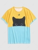 Short Sleeve Cat Colorblock T-shirt L Bright yellow