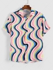 Short Sleeve Colorful Bending Stripe Shirt 2xl Multi a