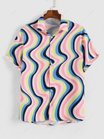 Short Sleeve Colorful Bending Stripe Shirt 2xl Multi a