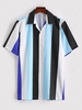 Short Sleeve Contrasting Stripe Print Shirt Xl Deep sky blue