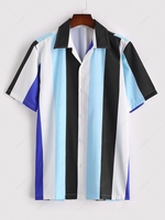 Short Sleeve Contrasting Stripe Print Shirt Xl Deep sky blue