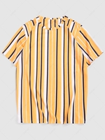 Short Sleeve Contrasting Vertical Striped T-shirt Xxl Sun yellow