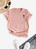 Short Sleeve Floral Print T Shirt L Light pink