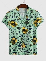 Short Sleeve Flower Print Summer Vacation Shirt Xl Light green