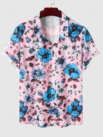 Short Sleeve Flower Print Summer Vacation Shirt Xl Light pink