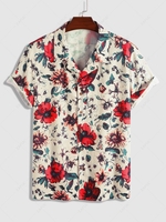 Short Sleeve Flower Print Summer Vacation Shirt Xxl Golden brown