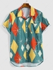 Short Sleeve Geometric Stripe Print Shirt Xxl Light green