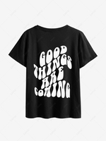 Short Sleeve GOOD THINGS ARE COMING Graphic T Shirt L Black