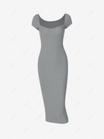 Short Sleeve Midi Bodycon Dress M Light gray
