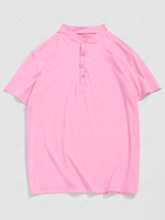 Short Sleeve Plain Button Design Henley T-shirt Xl Light pink