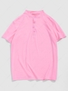 Short Sleeve Plain Button Design Henley T-shirt Xxl Light pink