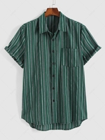 Short Sleeve Pocket Vertical Striped Shirt S Deep green