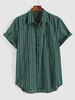 Short Sleeve Pocket Vertical Striped Shirt Xxl Deep green