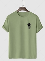 Short Sleeve Rose Print T-shirt S Deep green