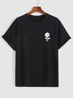 Short Sleeve Rose Print T-shirt Xl Black