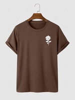 Short Sleeve Rose Print T-shirt Xl Deep coffee