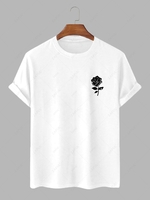 Short Sleeve Rose Print T-shirt Xl White