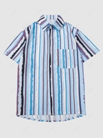 Short Sleeve Striped Print Pocket Shirt Xl Sky blue