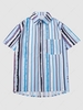 Short Sleeve Striped Print Pocket Shirt Xxl Sky blue